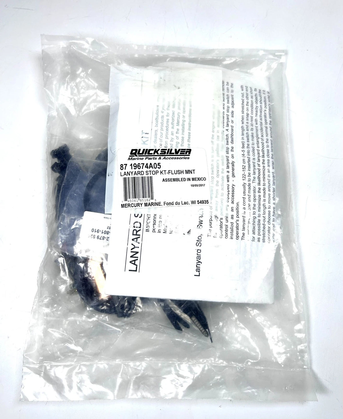 Quicksilver 87-19674A05, Marine Flush Mount Lanyard Stop Switch Kit