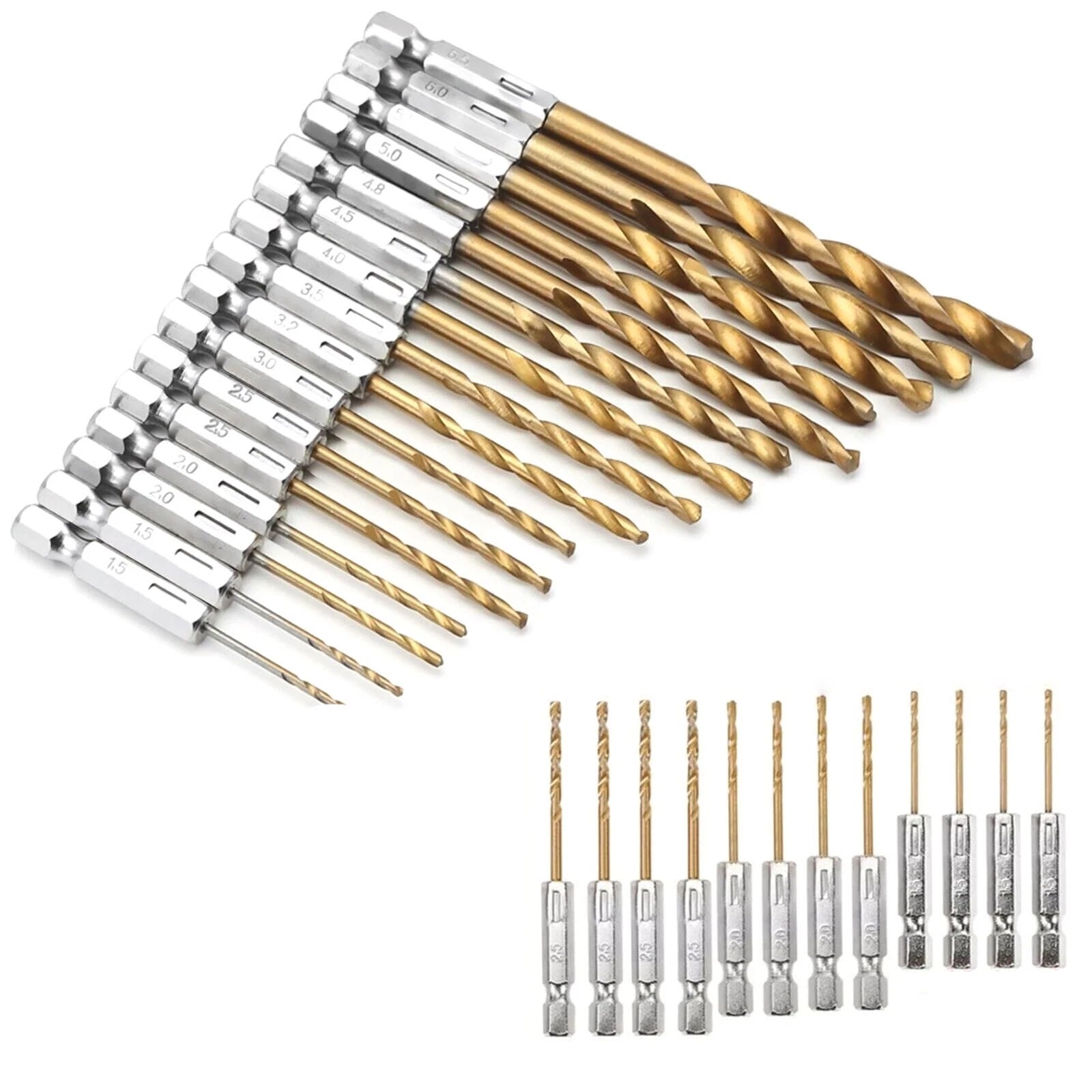 32 Piece HSS Drill Bits Set 1.5-6.5mm with Titanium Coating Hex Shank 135 Degree