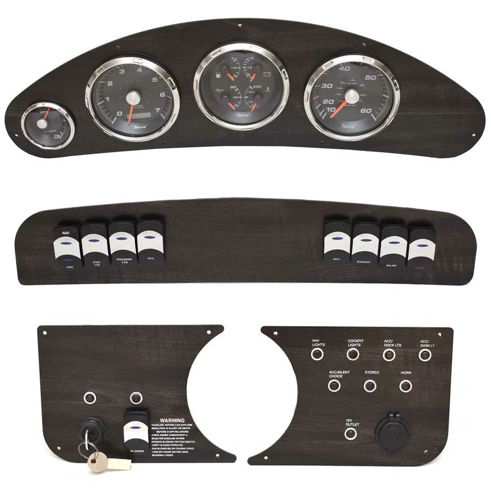 Rinker Boat Dash Panel Kit 2070097 - with Faria Gauges Woodgrain (4PC)
