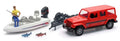 NEWRAY DIE CAST MODEL JEEP WITH TRAILOR & FISHINJG BOAT SET, SCALE 1:20