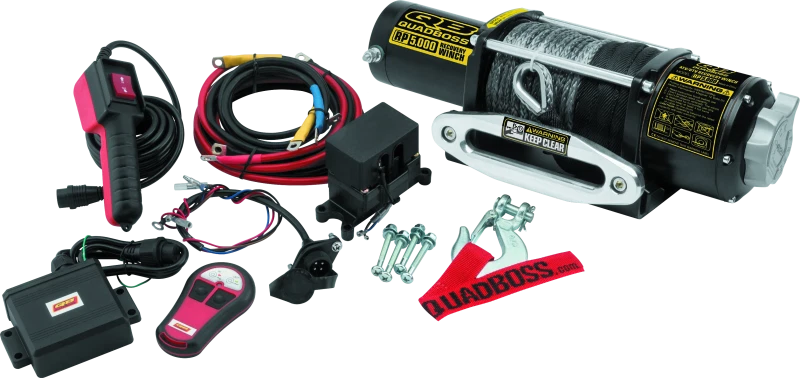 QuadBoss Winch Kit - 50ft Synthetic Rope - 3.8HP - Hawse Fairlead - Wireless