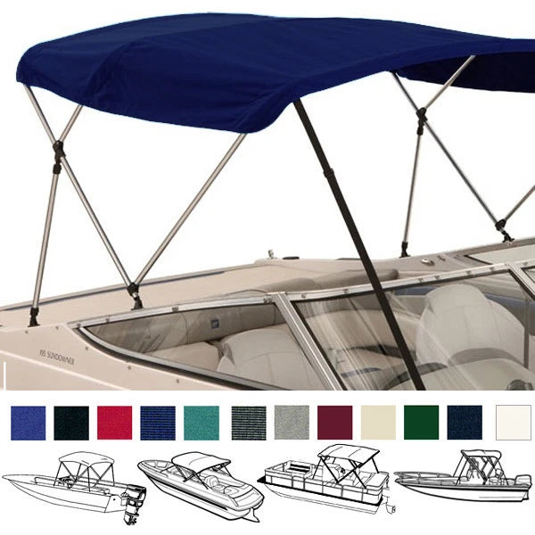 BIMINI TOP BOAT COVER NAVY 3 BOW 72"L 36"H 91"-96"W - with BOOT & REAR POLES 600D