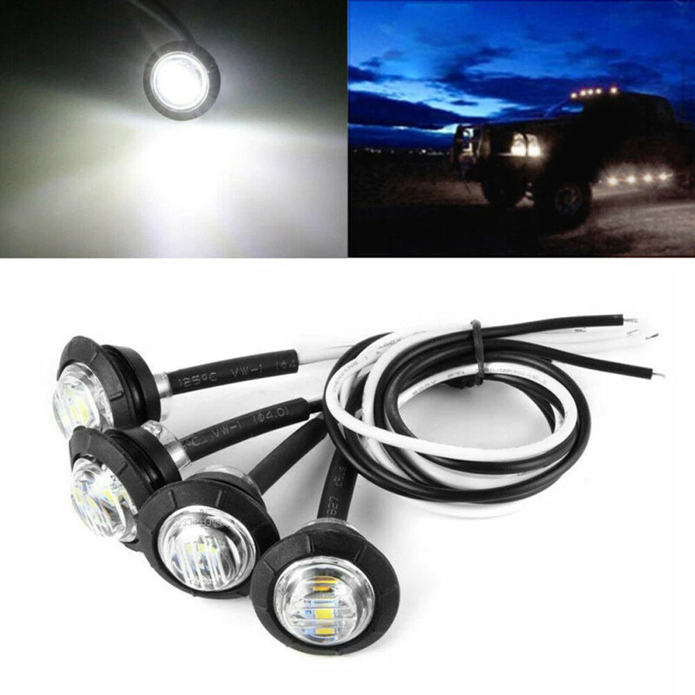4x White Round LED Bullet Button Side Marker Lights for Car Truck Trailer DC 12V