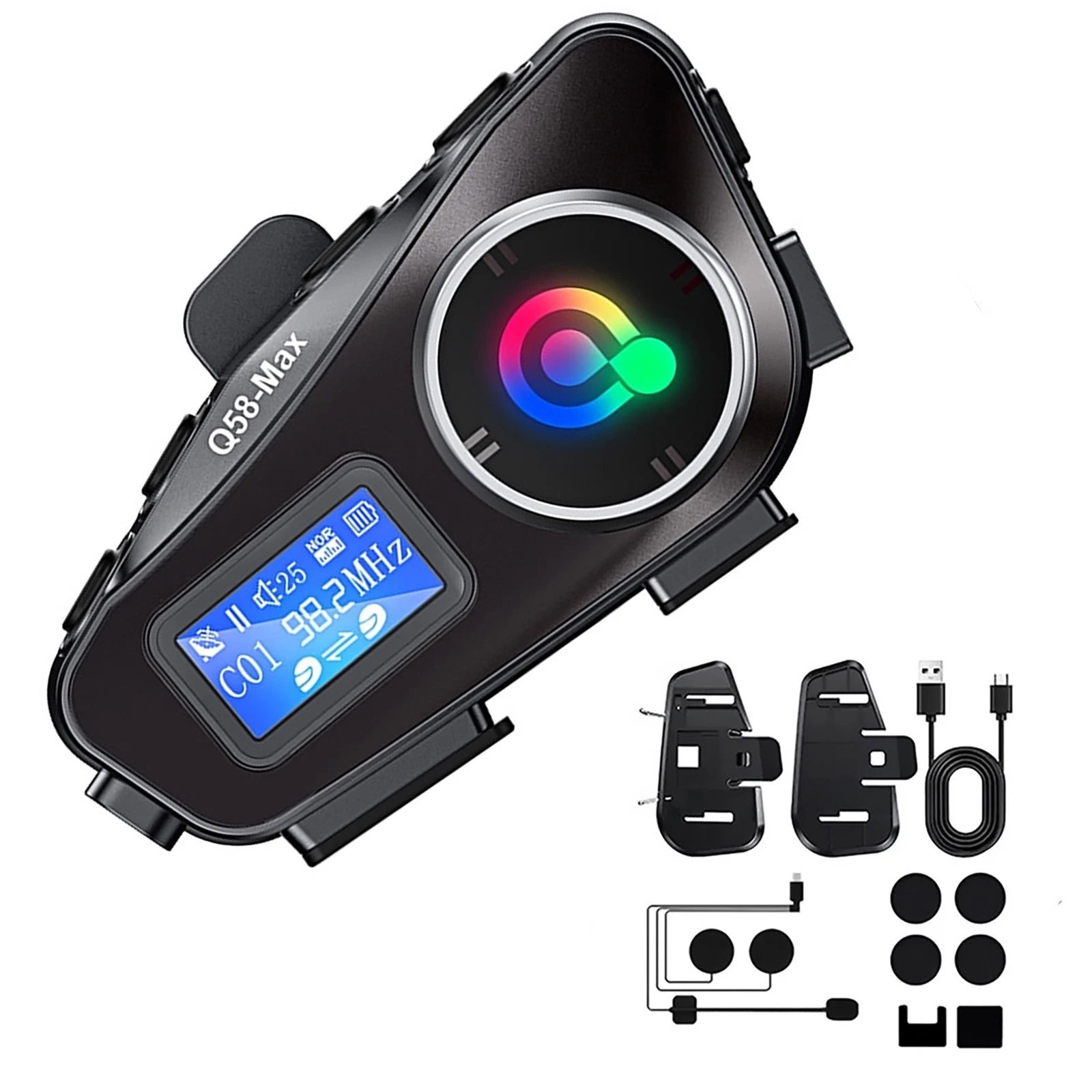 1000mAh Waterproof Bluetooth Headset Motorcycle Intercom Helmet LCD