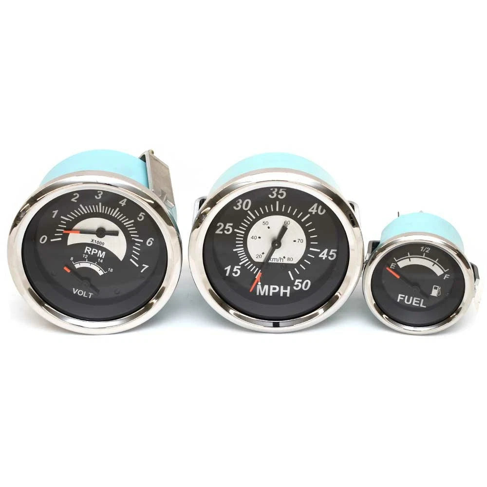 Teleflex Boat Gauges - Sterling Silver - Black Gasoline (set of 3)