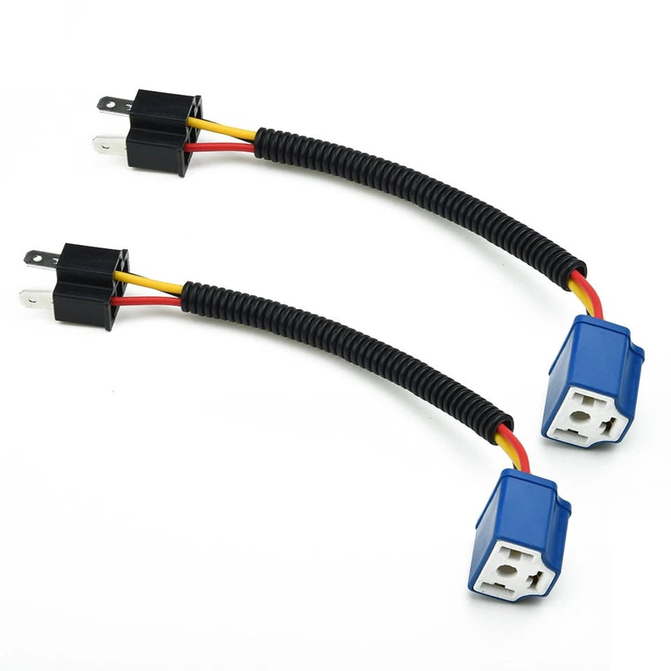 2X H4 9003 Ceramic Headlight Bulb-Socket-Pl Ug Adapter Connector Wiring Harness