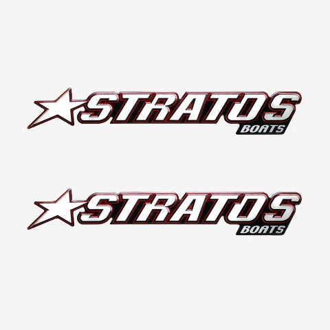Stratos Boat Graphic Decal - 10 3/4 X 2 3/4 Inch Red Black (pair)