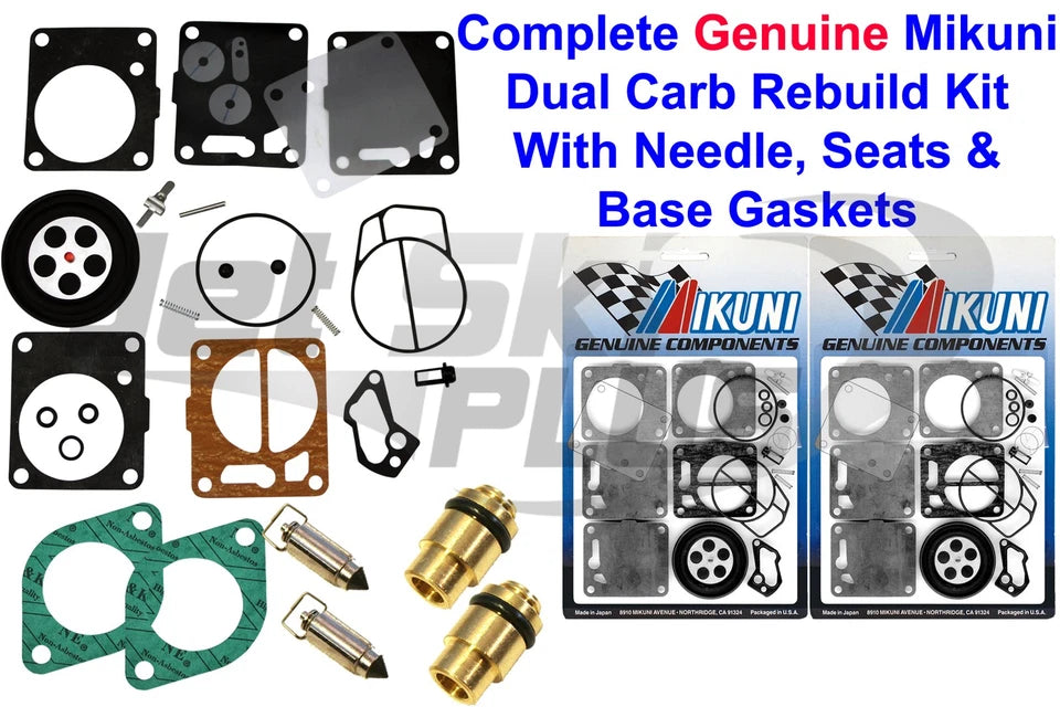 SeaDoo Genuine Dual Mikuni Carb Rebuild Kit & Needle Seat & Base Gasket XP 96-97