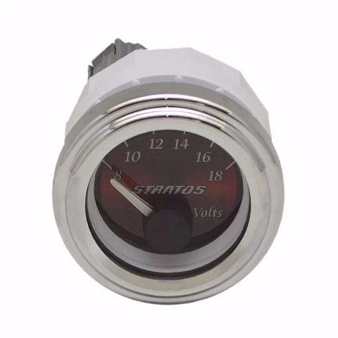 Stratos Boat Volt Gauge 7E552 - 12 Volt 2 Inch Silver Red