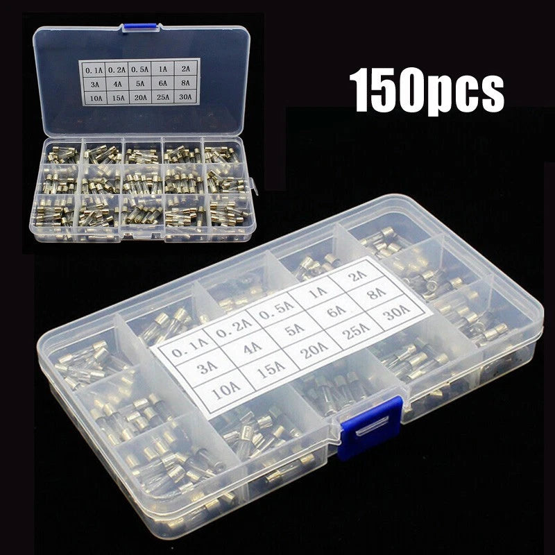 Tool Glass Tube Fuses Supplies 5x20mm Quick Blow Assorted Kit 0.1A-30A