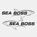 Sea Boss Boat Shark Logo Decals - Black Gray Stickers (set of 2)