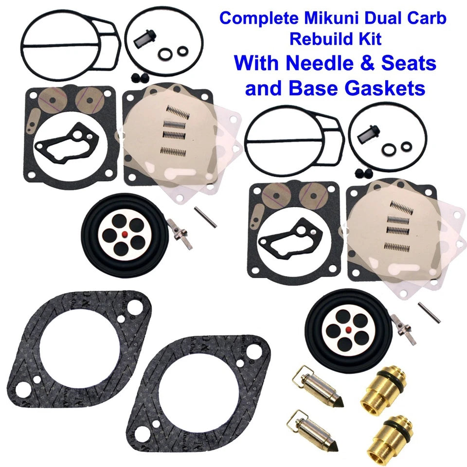 Dual SeaDoo 947 951 Mikuni Carburetor Rebuild Kit-Base Gaskets, Needle & Seats